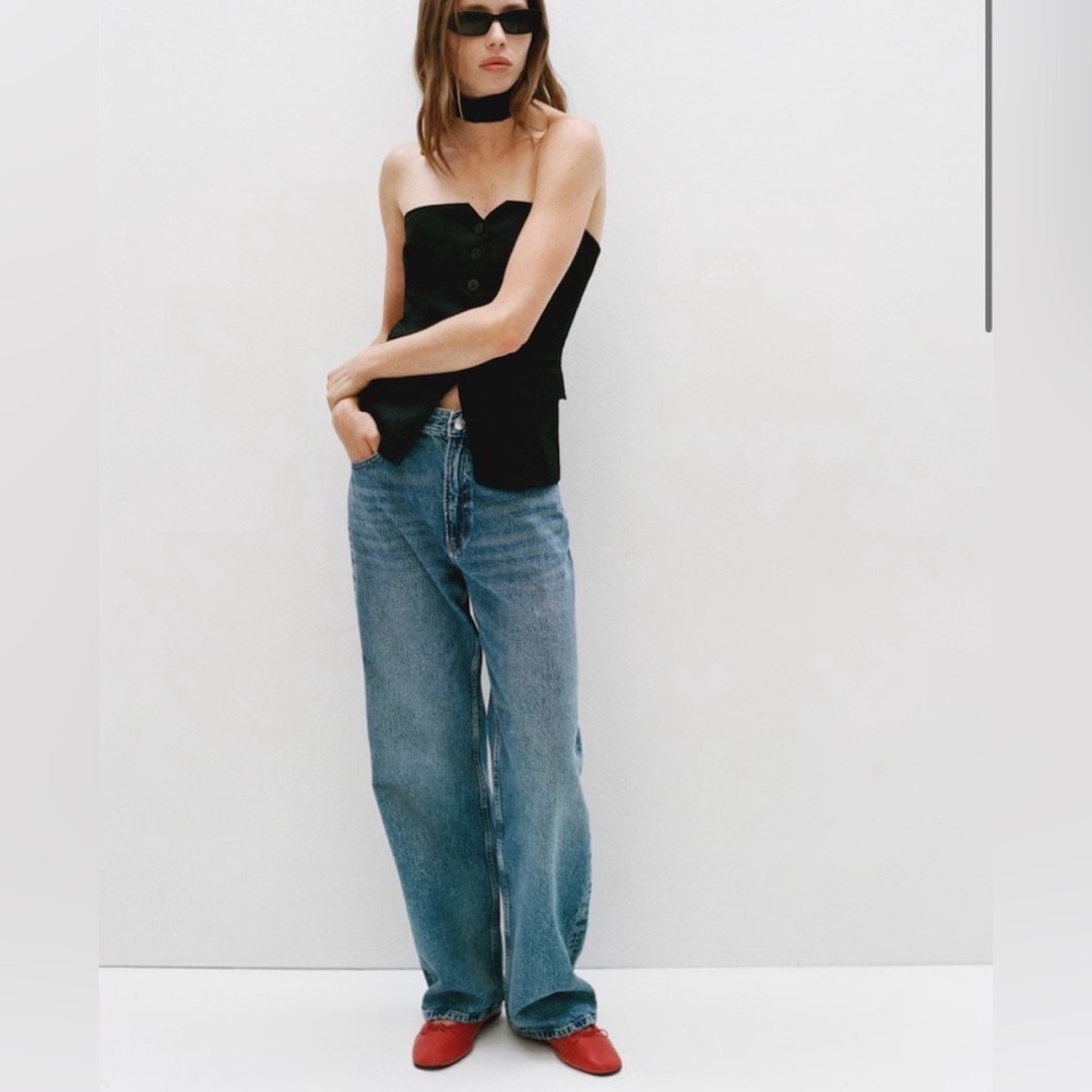 Mango cherry-red leather ballet flats